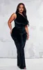 Plus Black Velvet One Shoulder Wide Leg Jumpsuit sold by Pretty Little Thing