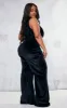 Plus Black Velvet One Shoulder Wide Leg Jumpsuit sold by Pretty Little Thing