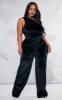Plus Black Velvet One Shoulder Wide Leg Jumpsuit sold by Pretty Little Thing
