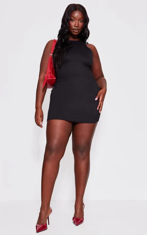 Plus Black Double Contour Racer Neck Bodycon Dress sold by Pretty Little Thing
