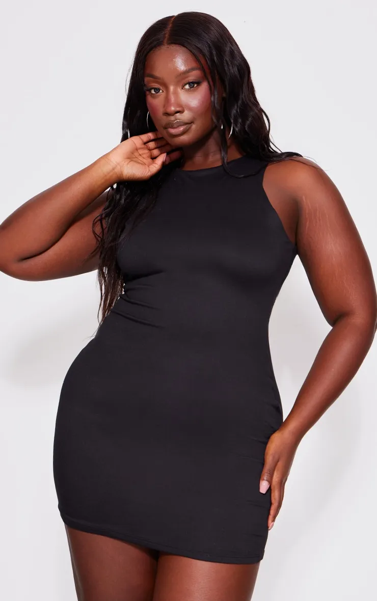 Plus Black Double Contour Racer Neck Bodycon Dress sold by Pretty Little Thing product image thumbnail 3