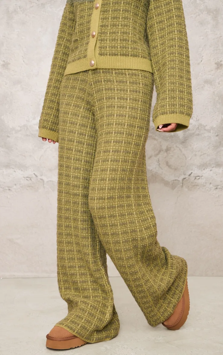 Olive Boucle Knit Wide Leg Trousers sold by Pretty Little Thing product image thumbnail 2