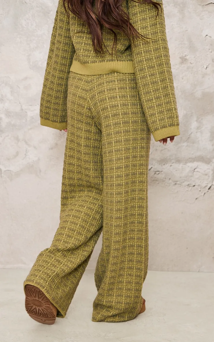Olive Boucle Knit Wide Leg Trousers sold by Pretty Little Thing product image thumbnail 3