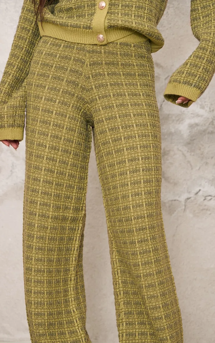 Olive Boucle Knit Wide Leg Trousers sold by Pretty Little Thing product image thumbnail 4