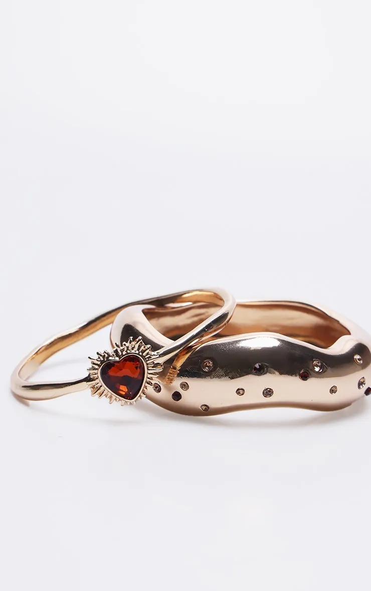 Gold Diamante Heart Detail 2 Pack Bangles sold by Pretty Little Thing product image thumbnail 2