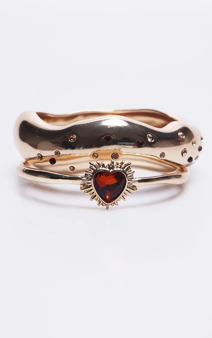 Gold Diamante Heart Detail 2 Pack Bangles sold by Pretty Little Thing product image thumbnail 3