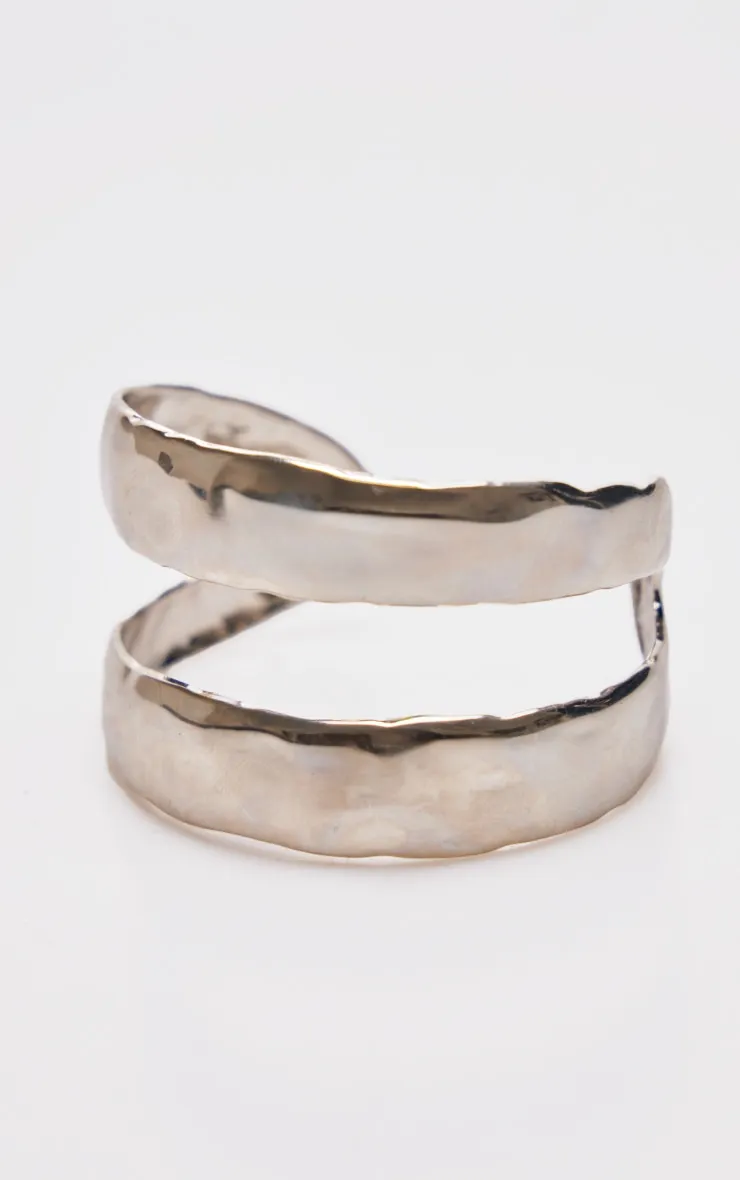 Silver Molten Double Cuff Bangle sold by Pretty Little Thing product image thumbnail 2