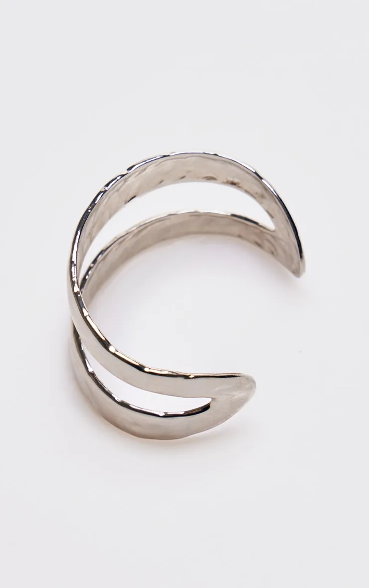Silver Molten Double Cuff Bangle sold by Pretty Little Thing product image thumbnail 3