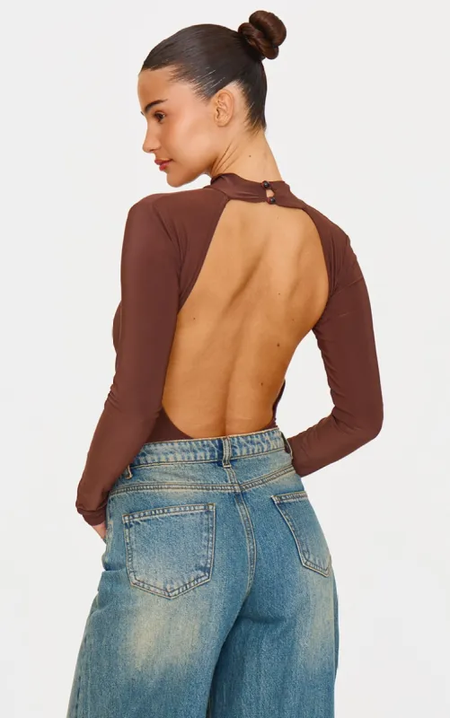 Mushroom Slinky High Neck Backless Bodysuit sold by Pretty Little Thing