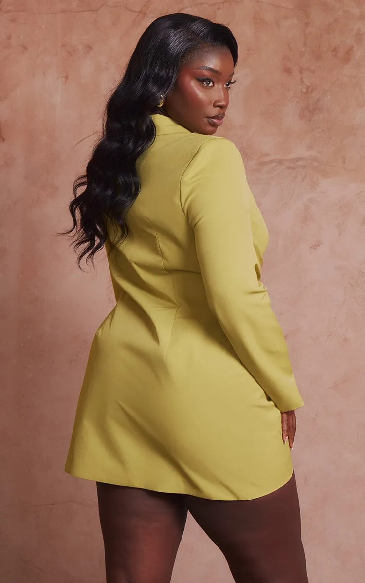 Plus Chartreuse Plunge Tie Side Blazer Dress sold by Pretty Little Thing product image thumbnail 2