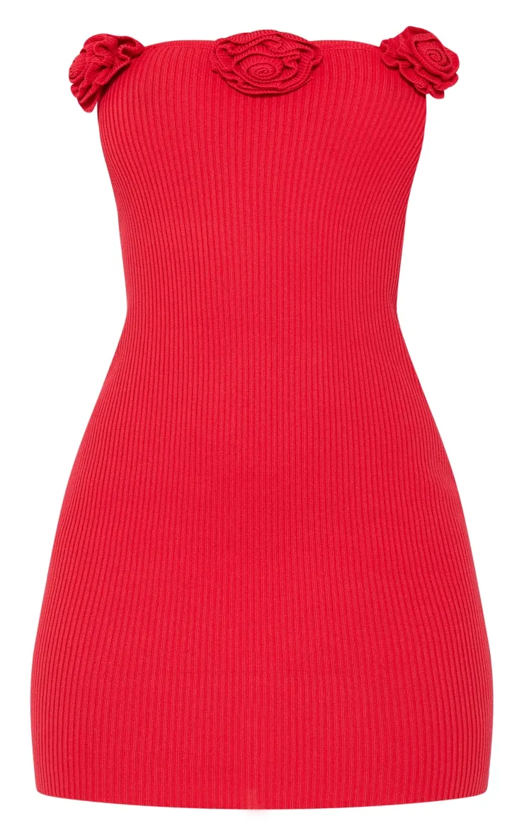 Red Corsage Detail Knit Bandeau Dress sold by Pretty Little Thing product image thumbnail 5