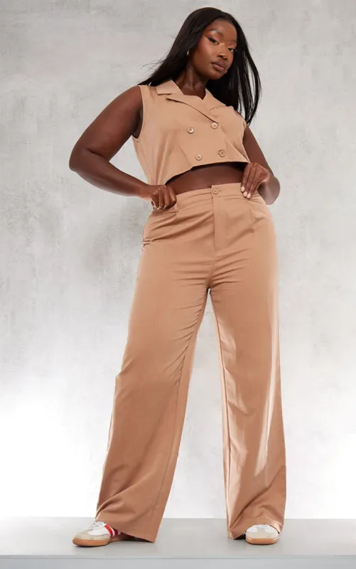 Plus Beige Tailored Waistcoat Detail Jumpsuit made by Pretty Little Thing