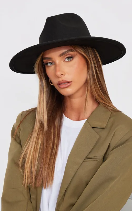 Black Wide Brim Fedora Hat sold by Pretty Little Thing
