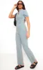 Light Blue Zip Up Racer Style Denim Jumpsuit sold by Pretty Little Thing