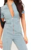 Light Blue Zip Up Racer Style Denim Jumpsuit sold by Pretty Little Thing