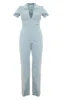 Light Blue Zip Up Racer Style Denim Jumpsuit sold by Pretty Little Thing