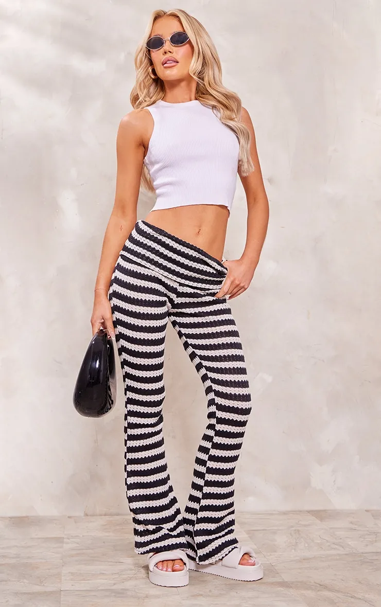 Black Textured Jersey Fold Over Waist Flares sold by Pretty Little Thing