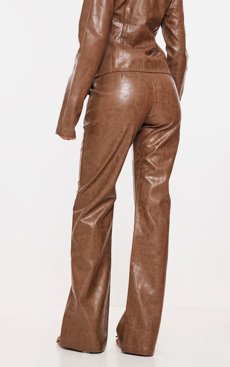 Tall Washed Brown Faux Leather Open Seam Straight Leg Trousers sold by Pretty Little Thing product image thumbnail 3