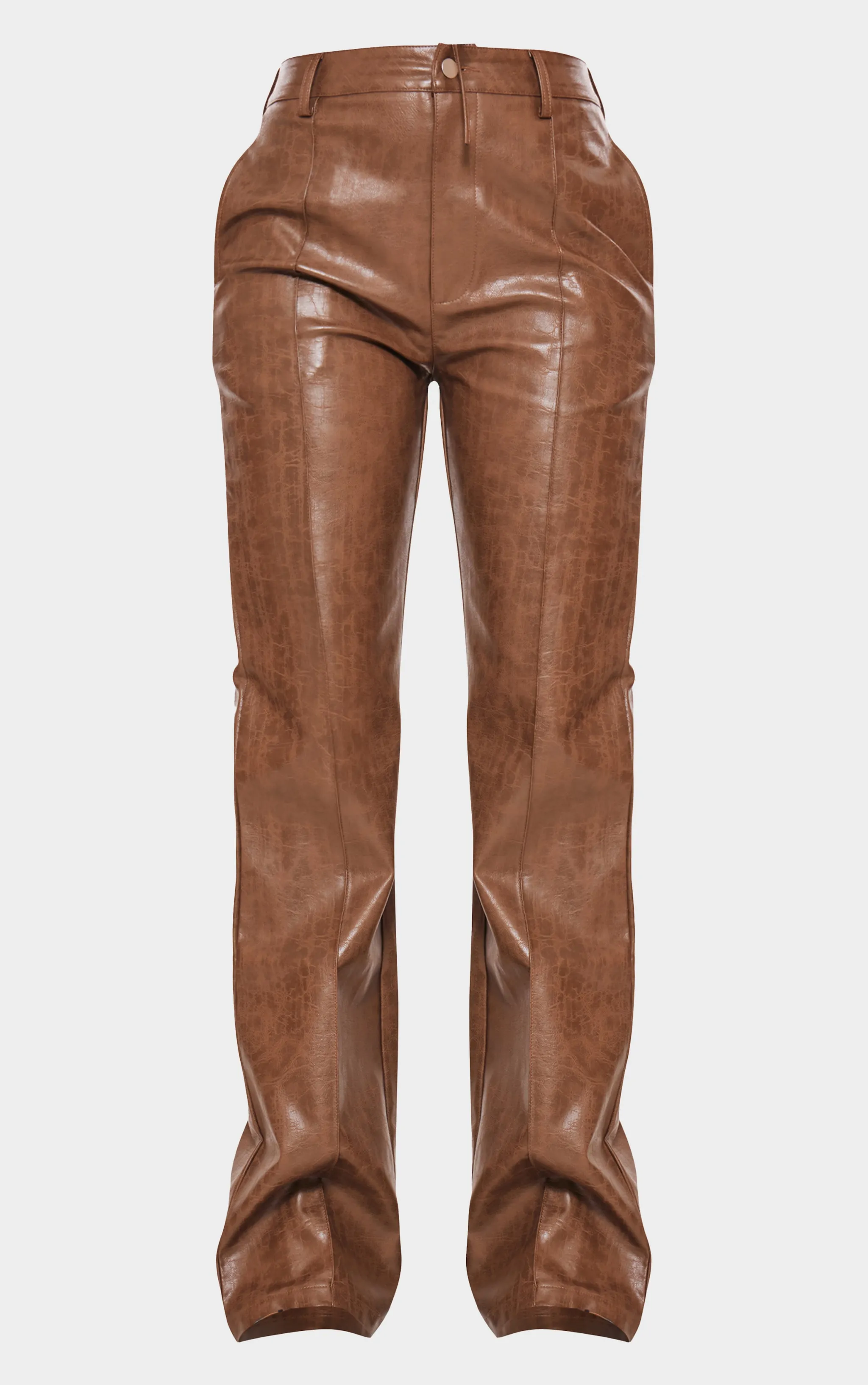 Tall Washed Brown Faux Leather Open Seam Straight Leg Trousers sold by Pretty Little Thing product image thumbnail 5