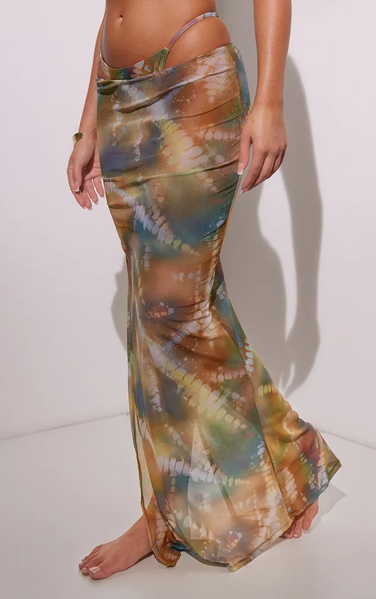Multi Abstract Print Mesh Maxi Beach Skirt sold by Pretty Little Thing product image thumbnail 2