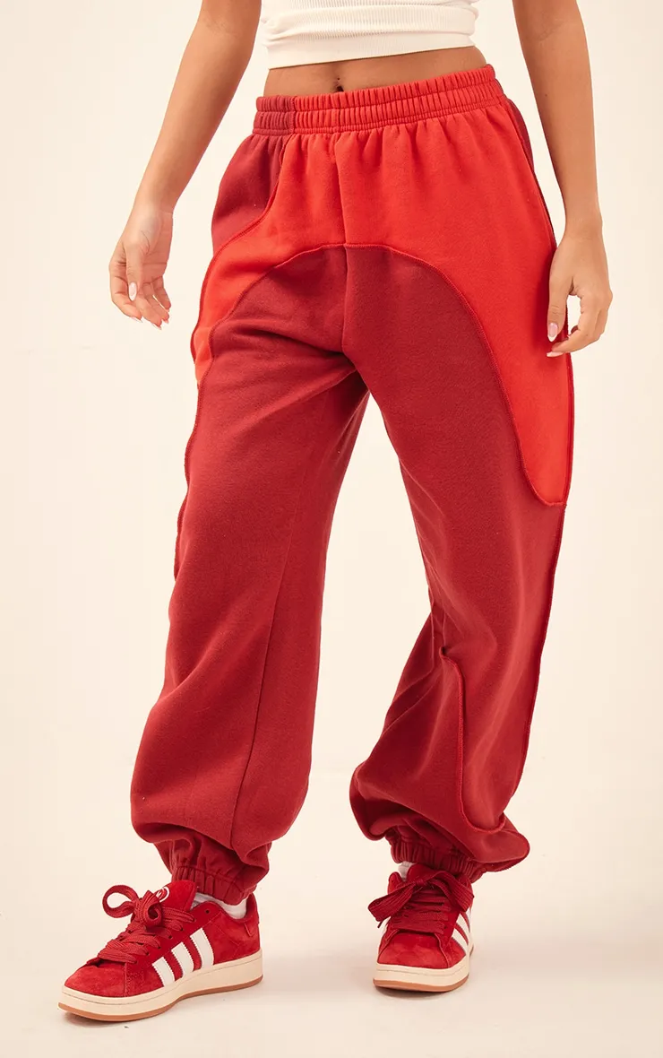 Red Colour Block Sweat Cuffed Oversized Joggers sold by Pretty Little Thing product image thumbnail 2