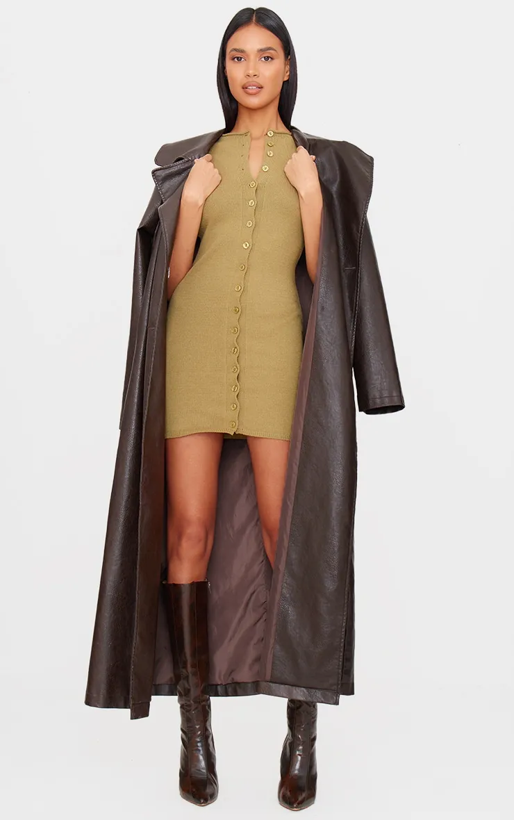 Khaki Soft Knit Button Through Mini Dress sold by Pretty Little Thing product image thumbnail 3