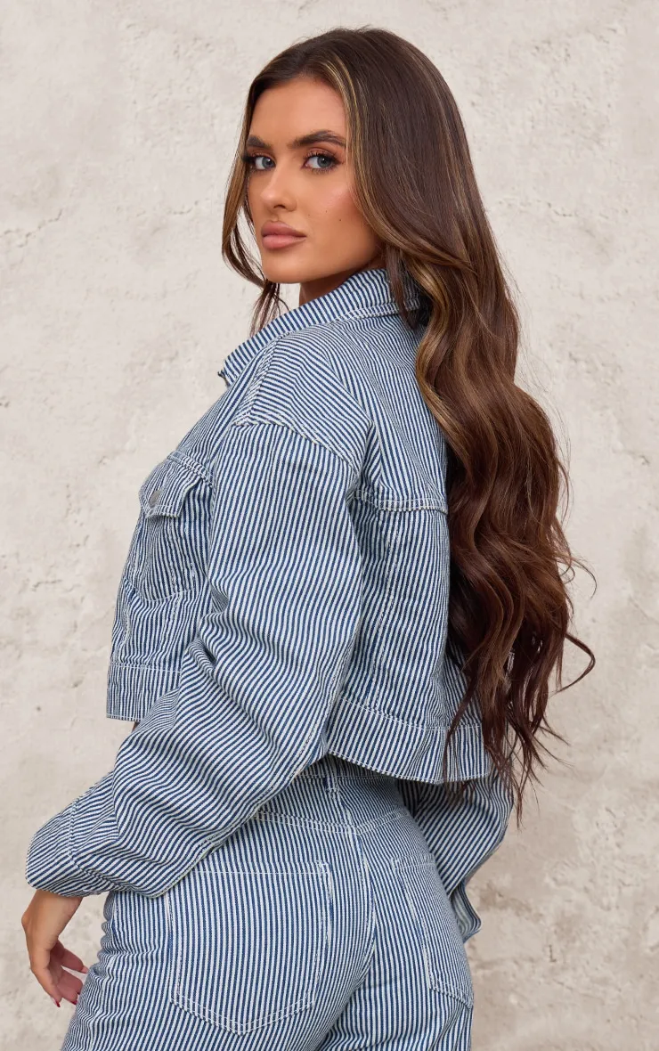 Blue Cropped Pinstripe Denim Jacket sold by Pretty Little Thing product image thumbnail 2