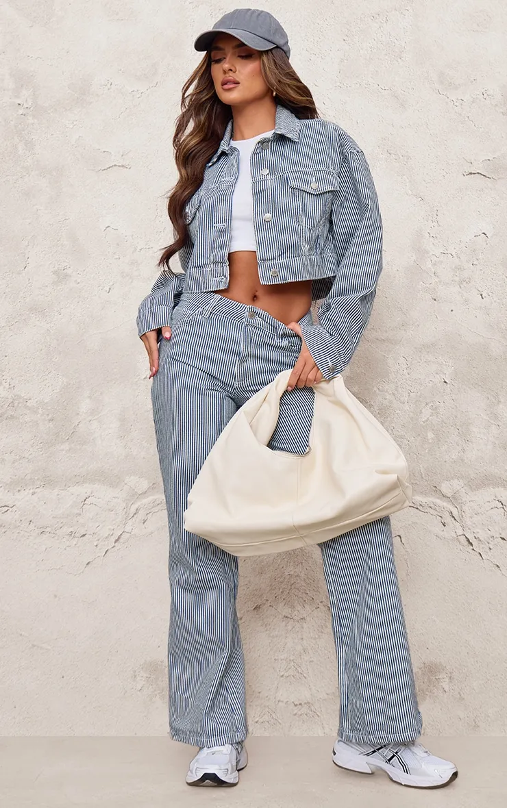 Blue Cropped Pinstripe Denim Jacket sold by Pretty Little Thing product image thumbnail 3