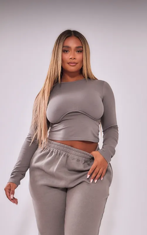 Shape Charcoal Underbust Long Sleeve Top sold by Pretty Little Thing