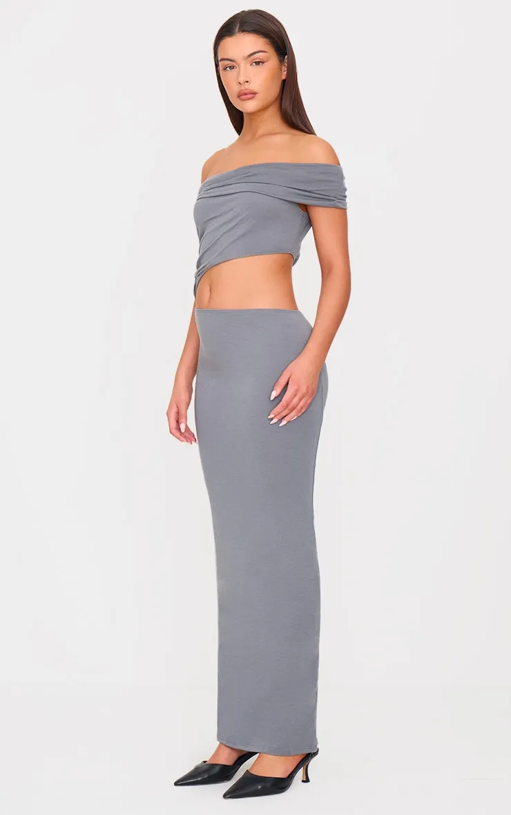 Charcoal Grey Soft Touch Bardot Cut Out Maxi Dress sold by Pretty Little Thing product image thumbnail 3