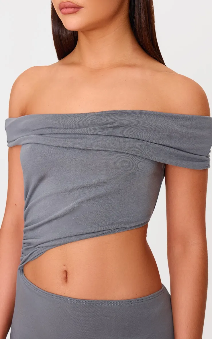 Charcoal Grey Soft Touch Bardot Cut Out Maxi Dress sold by Pretty Little Thing product image thumbnail 4