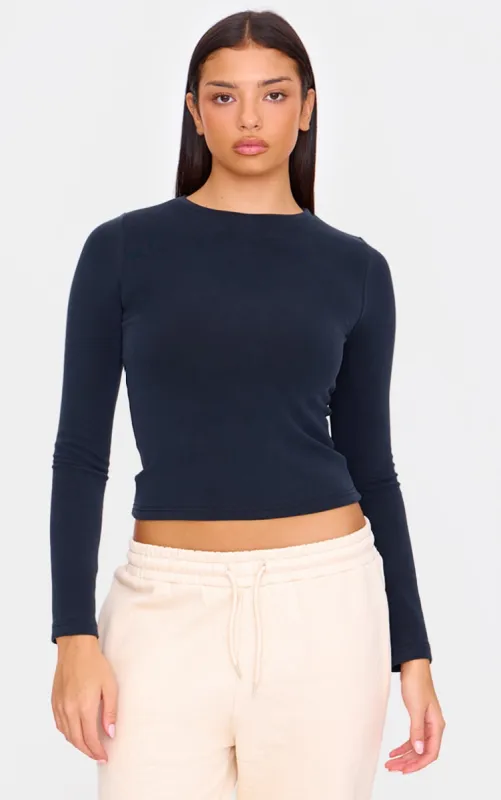 Black Premium Soft Touch Long Sleeve Crew Neck Top sold by Pretty Little Thing