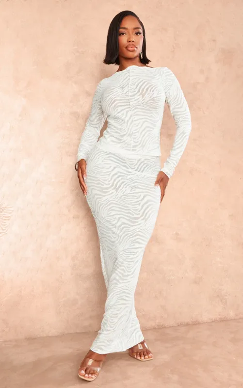 Shape White Flocked Mesh Maxi Skirt sold by Pretty Little Thing