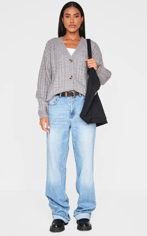  Charcoal Grey Marl Cable Knit Button Up Oversized Cardigan sold by Pretty Little Thing
