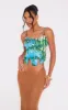 Blue Printed Textured Satin Tortoise Shell Detail Corset sold by Pretty Little Thing