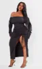 Plus Black Bardot Ruching Detail Midaxi Dress sold by Pretty Little Thing