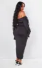 Plus Black Bardot Ruching Detail Midaxi Dress sold by Pretty Little Thing