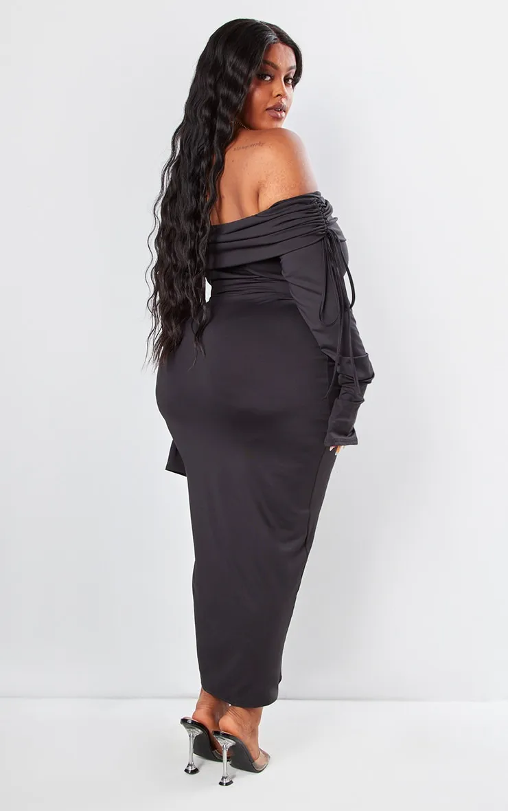 Plus Black Bardot Ruching Detail Midaxi Dress sold by Pretty Little Thing product image thumbnail 2
