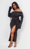 Plus Black Bardot Ruching Detail Midaxi Dress sold by Pretty Little Thing