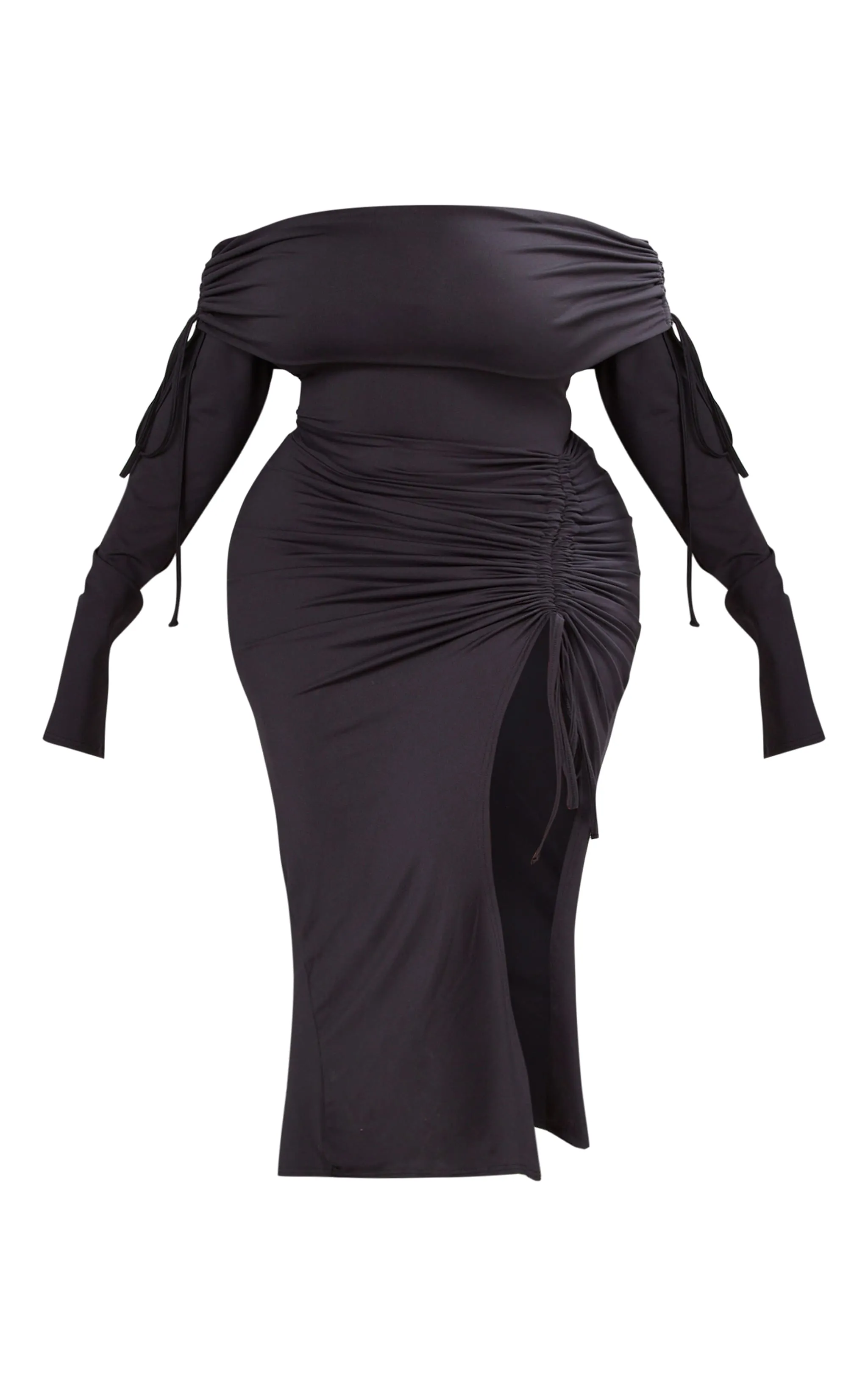 Plus Black Bardot Ruching Detail Midaxi Dress sold by Pretty Little Thing product image thumbnail 5
