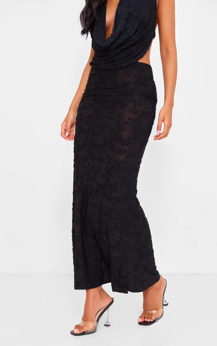 Tall Black Floral Sheer Burnout Low Rise Maxi Skirt sold by Pretty Little Thing product image thumbnail 2