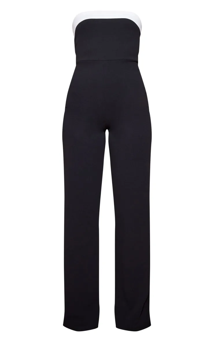 Black Crepe Contrast Fold Over Detail Wide Leg Jumpsuit sold by Pretty Little Thing product image thumbnail 5