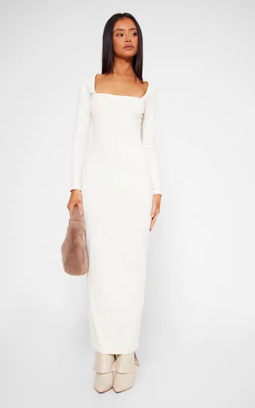 Petite Cream Cotton Square Neck Maxi Dress sold by Pretty Little Thing