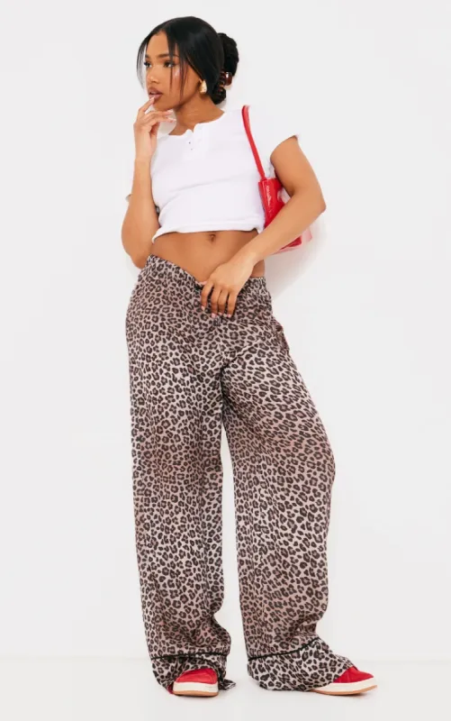  Leopard Printed Satin Wide Leg Trousers sold by Pretty Little Thing