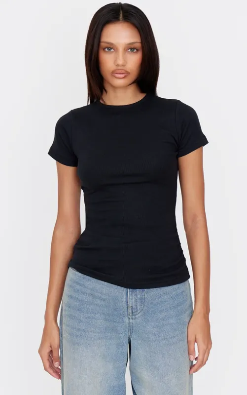 Black Ribbed Knitted Ruched Long Top made by Pretty Little Thing