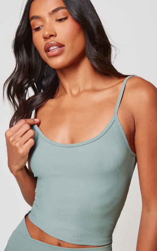 Sea Green Active Rib Strappy Vest Top sold by Pretty Little Thing