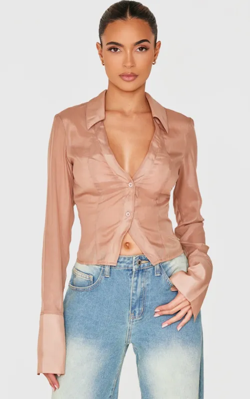 Gold Sheer Chiffon Fitted Shirt sold by Pretty Little Thing
