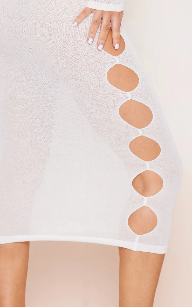 Maternity Cream Sheer Knitted One Shoulder Midi Dress sold by Pretty Little Thing product image thumbnail 5