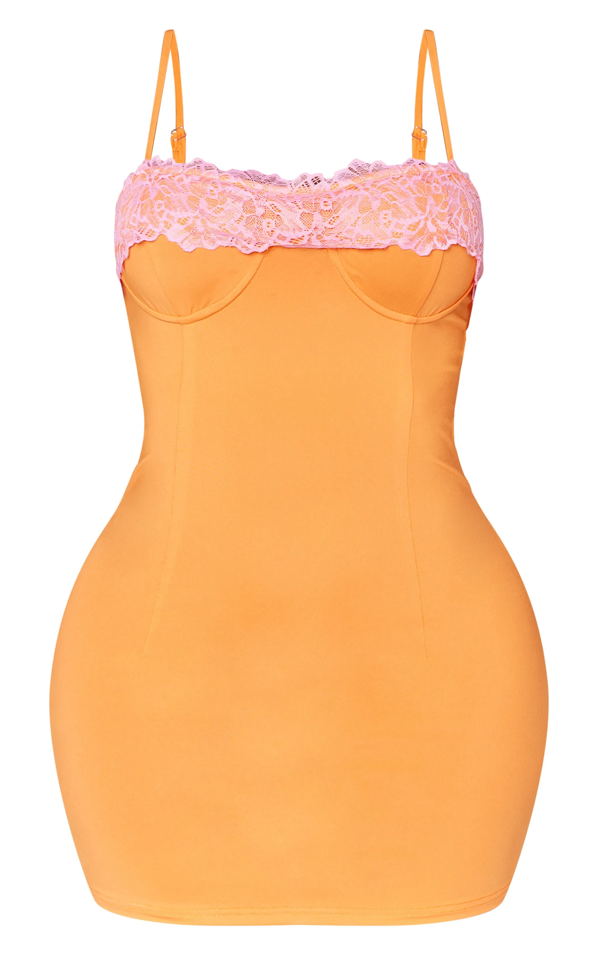 Shape Bright Orange Lace Cup Sculpted Bodycon Dress sold by Pretty Little Thing product image thumbnail 5