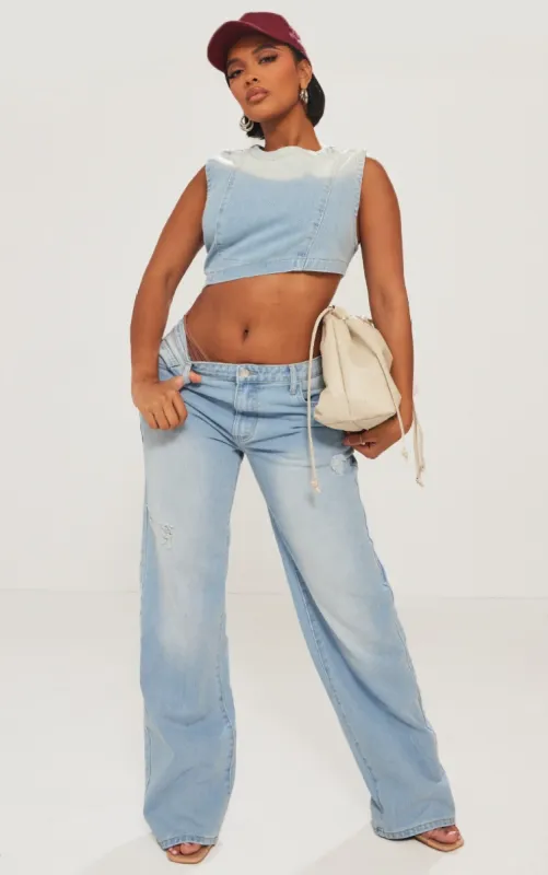 Shape Light Blue Washed Denim Wide Leg Jeans sold by Pretty Little Thing